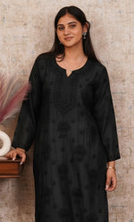 将图像加载到图库查看器中， Sufi Women&#39;s Lucknowi Handcrafted Chanderi Silk Chikankari Kurti - HONC0333635
