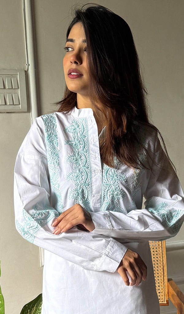 Enayat Women's Lakhnavi Handcrafted Cotton Chikankari Oversized Kurta And Pant Set - HONC0293630