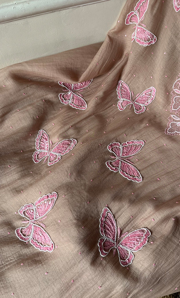 Women's Lakhnavi Handcrafted Mul Chanderi Unstitched Kurta And Dupatta Set - HONC0302246