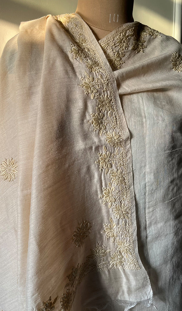 Women's Lakhnavi Handcrafted  Munga Silk Chikankari Dupatta - HONC0180051