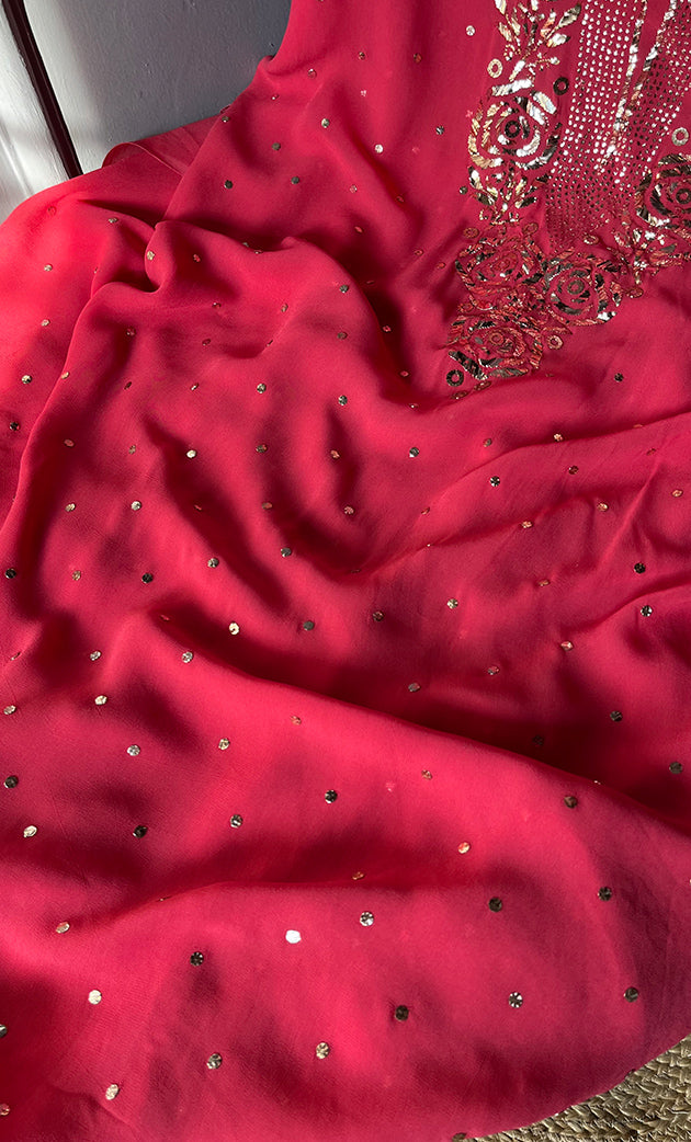 Women's Lakhnavi Handcrafted Viscose Georgette Chikankari Full Suit Material - HONC0301676