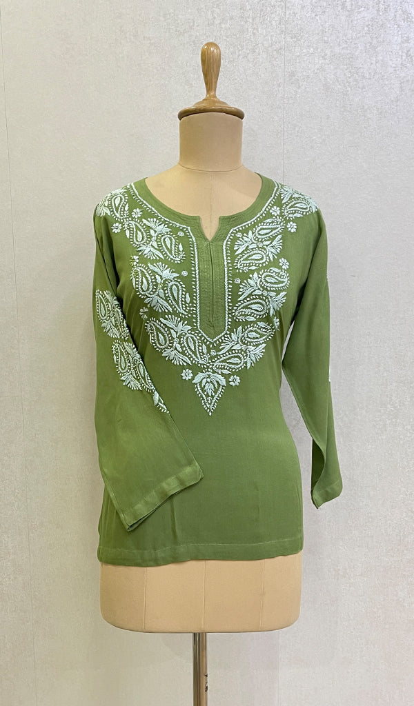 Women's Lucknowi Handcrafted Modal Cotton Chikankari Top - HONC0148499