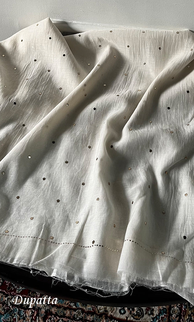 Women's Lakhnavi Handcrafted Mul Chanderi Unstitched Kurta And Dupatta Set- HONC0338716