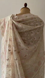Women's Lakhnavi Handcrafted Pure Silk Georgette Chikankari Saree