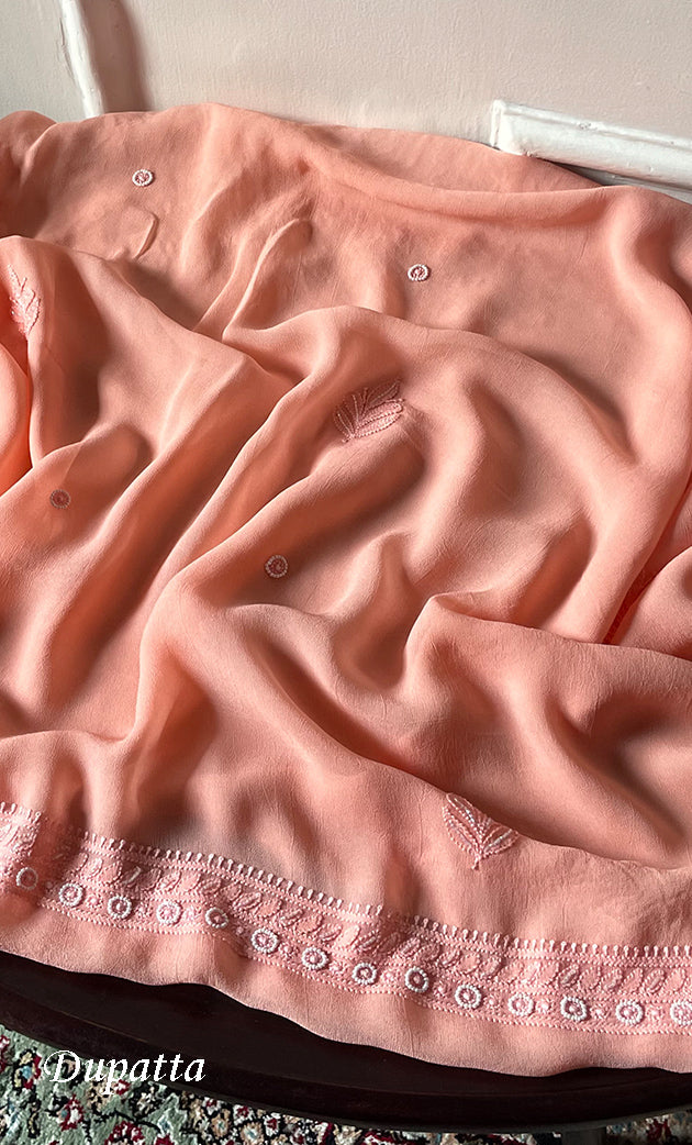 Women's Lakhnavi Handcrafted Viscose Georgette Chikankari Full Suit Material - HONC0299909