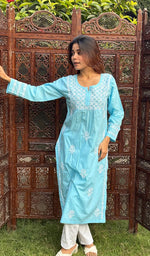 将图像加载到图库查看器中， Falak Women&#39;s Lucknowi Handcrafted Cotton Chikankari Kurti - HONC0220781
