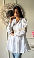 Mahika Women's Lucknowi Handcrafted Slub Cotton Chikankari Shirt - HONC0344239