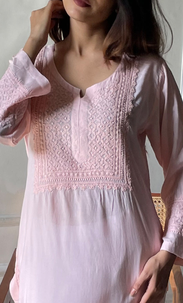 Rooh Women's Lucknowi Handcrafted Modal Cotton Chikankari Kurti - HONC0264889