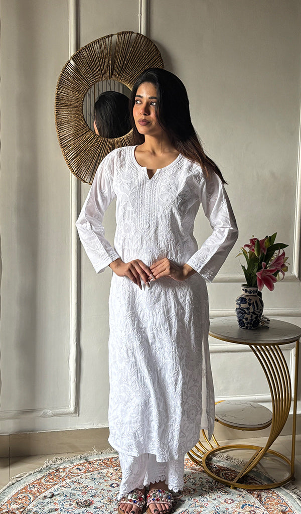 Women's Lakhnavi Handcrafted Cotton Chikankari Kurti - HONC0347113