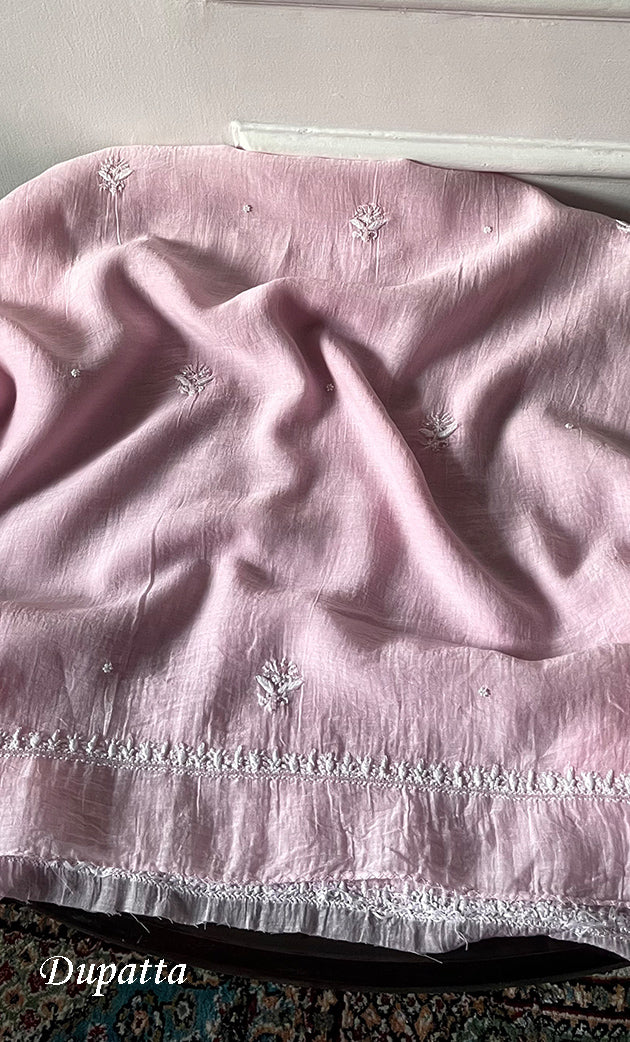 Women's Lakhnavi Handcrafted Unstitched Mul Chanderi Kurta And Dupatta Set - HONC0329039