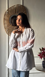 Load image into Gallery viewer, Mahika Women's Lucknowi Handcrafted Slub Cotton Chikankari Shirt - HONC0344254