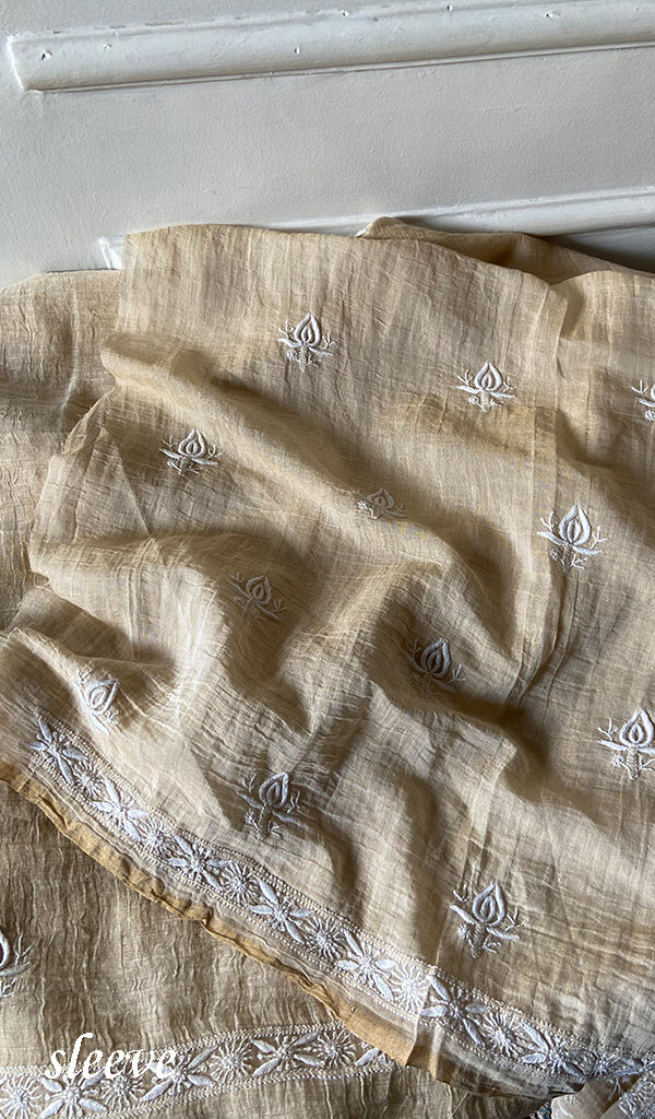 Women's Lakhnavi Handcrafted Tissue Chanderi Unstitched Kurta And Dupatta Set- HONC0352504