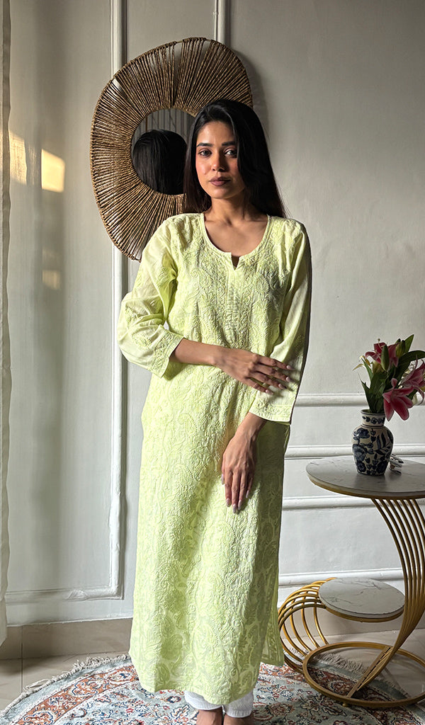 Shejali Women's Lakhnavi Handcrafted Cotton Chikankari Kurti - HONC0346295