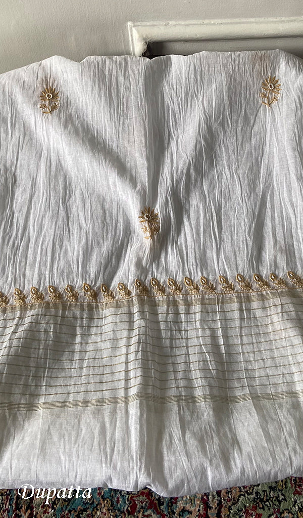 Women's Lakhnavi Handcrafted Mul Chanderi Unstitched Kurta And Dupatta Set - HONC0329227