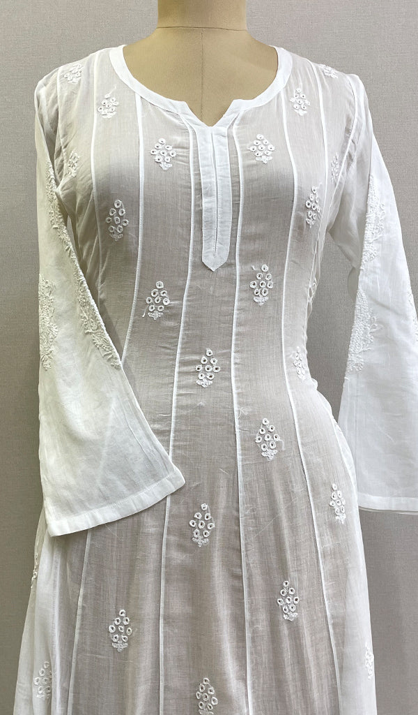 Women's Lucknowi Handcrafted Cotton Chikankari Anarkali Dress - HONC0206764