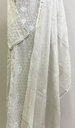 将图像加载到图库查看器中， Women&#39;s Lakhnavi Handcrafted Tissue Chanderi Semi - Stitched Chikankari Kurta Dupatta Set - HONC0210638
