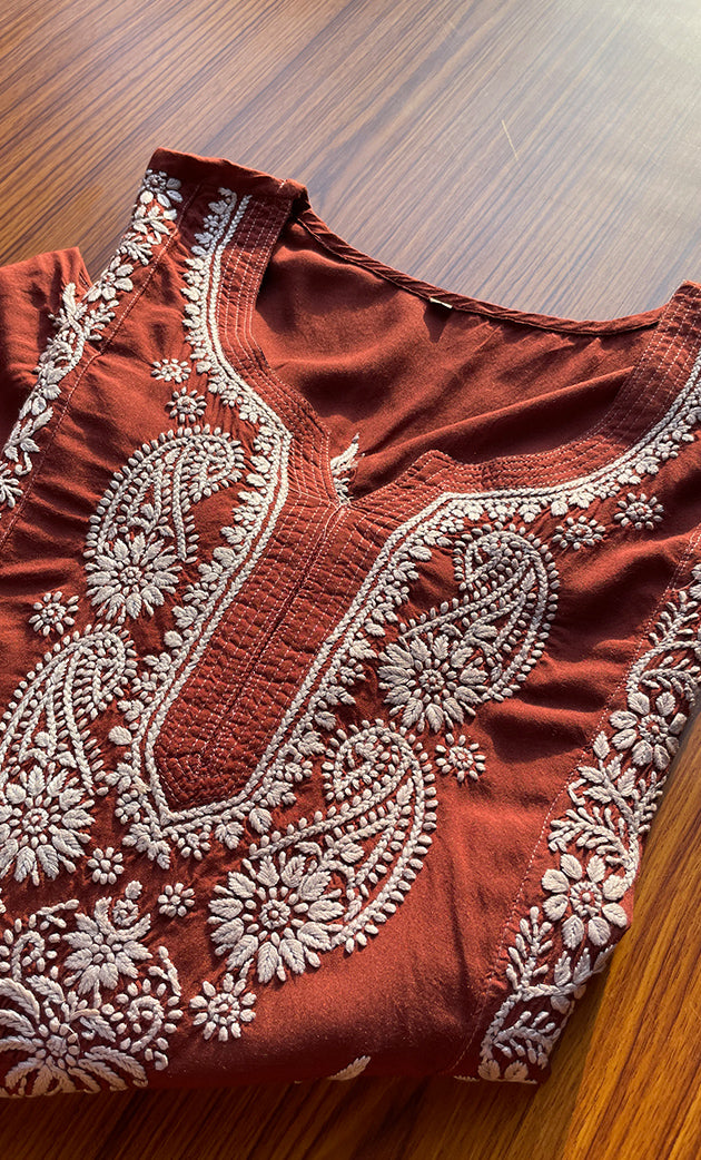 Women's Lucknowi Handcrafted Modal Cotton Chikankari Kurti - HONC0298733