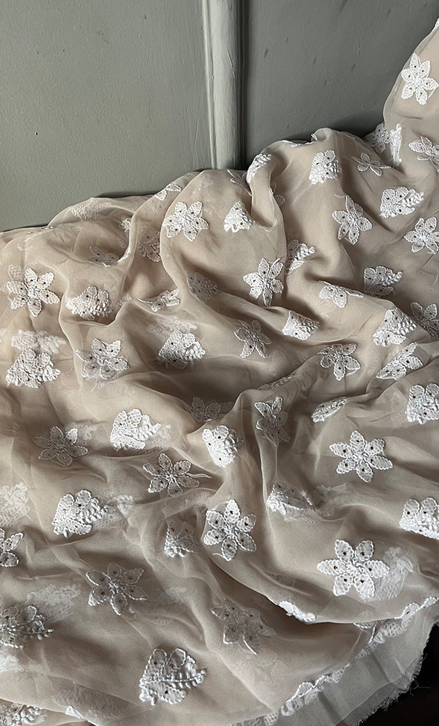 Women's Lakhnavi Handcrafted Unstitched Faux-Georgette Chikankari Suit Material - HONC0263063