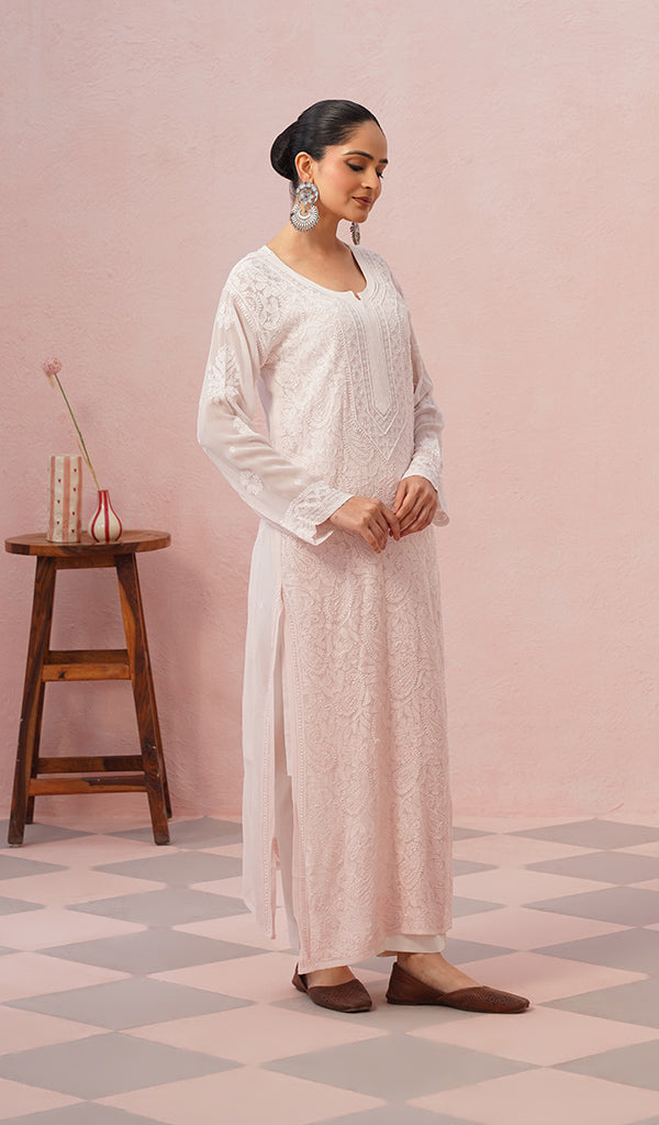 Women's Lakhnavi Handcrafted Viscose Georgette Chikankari Kurti - HONC0468462