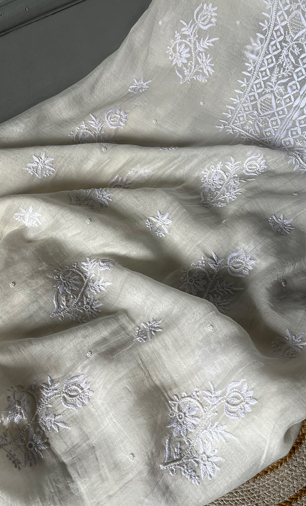 Women's Lakhnavi Handcrafted Mul Chanderi Kurta And Dupatta Set - HONC0305478