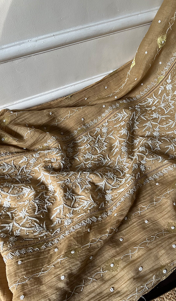 Women's Lakhnavi Handcrafted Mul Chanderi Semi - Stitched Kurta And Dupatta Set - HONC0293242