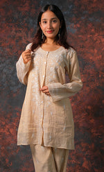 Load image into Gallery viewer, Women's Lakhnavi Handcrafted Tissue chanderi Chikankari Kurta And palazzo Set - HONC0322040