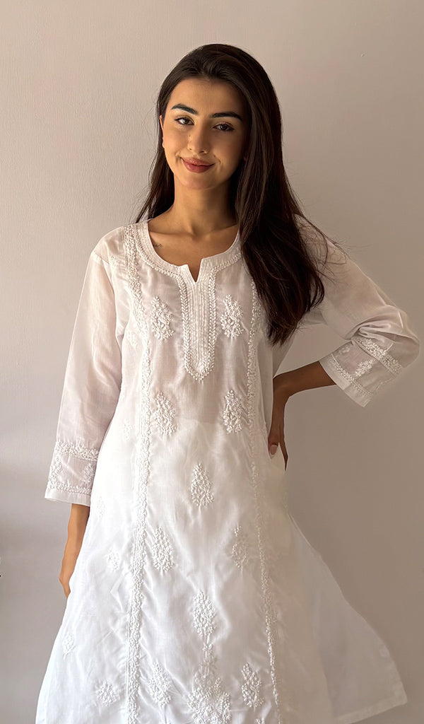 Women's Lakhnavi Handcrafted Cotton Chikankari Kurti - HONC0364093
