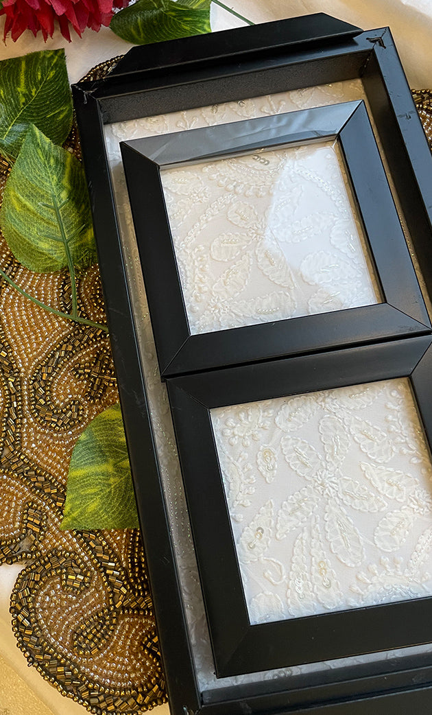 Handcrafted Chikankari Tray with Two Coasters – Wooden Frame - HONC0310962