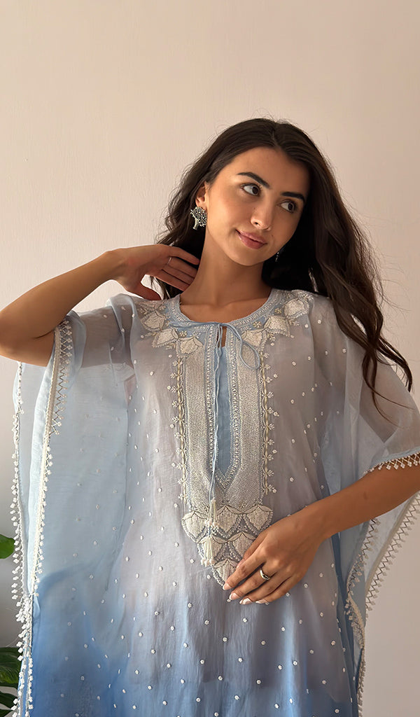 Pragya Women's Lucknowi Handcrafted Mul chanderi Chikankari Kaftan - HONC0379011