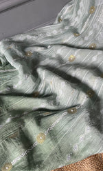 将图像加载到图库查看器中， Izna Women&#39;s Lakhnavi Handcrafted Mul Chanderi Semi - Stitched Anarkali And Dupatta Set - HONC0302878
