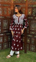 Load image into Gallery viewer, Women&#39;s Lucknowi Handcrafted Modal Cotton Chikankari Kurti - HONC0129646
