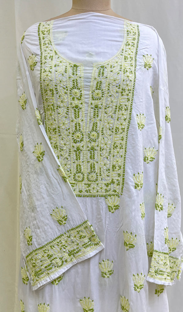 Women's Lakhnavi Handcrafted Modal Cotton Chikankari Unstitched Kurti Fabric - HONC0151881