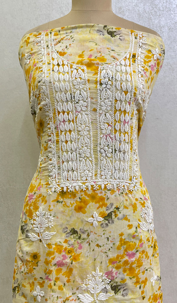 Women's Lucknowi Handcrafted Mul Cotton Chikankari Unstitched Kurti Fabric- HONC0157701