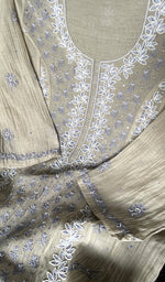 Load image into Gallery viewer, Saziya Women's Lakhnavi Handcrafted Mul Chanderi Semi - stitched Chikankari Full Suit Material - HONC0321286