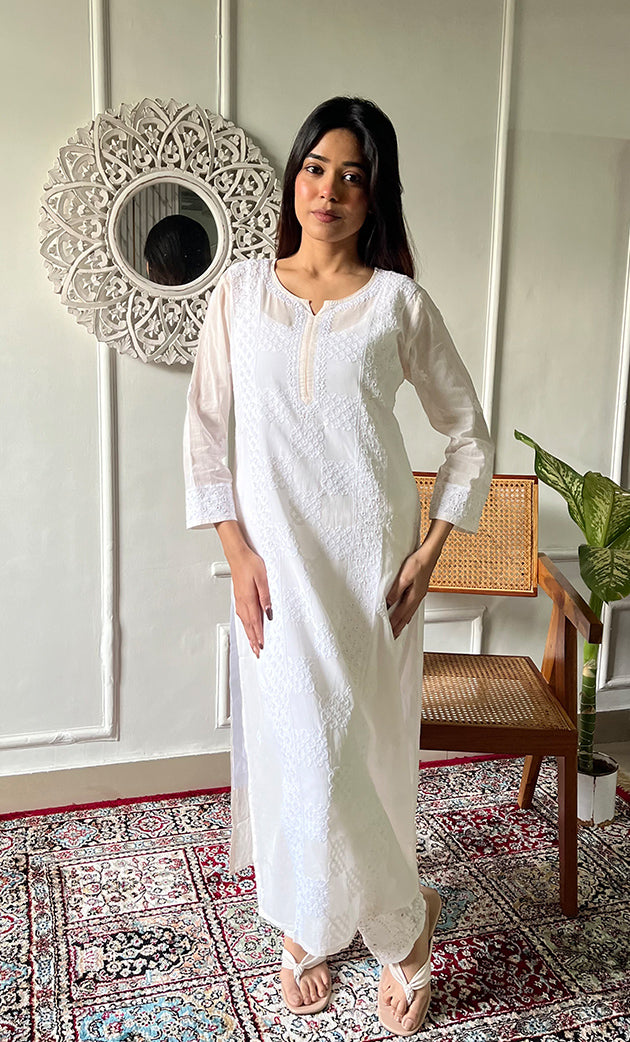 Ishanya  Women's Lucknowi Handcrafted Cotton Chikankari Kurti - HONC0303549