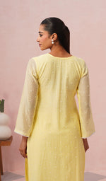 Load image into Gallery viewer, Jazba Women's Lakhnavi Handcrafted Mul Chanderi Chikankari Stitched Kurta, Dupatta And Pant Set - HONC0469874