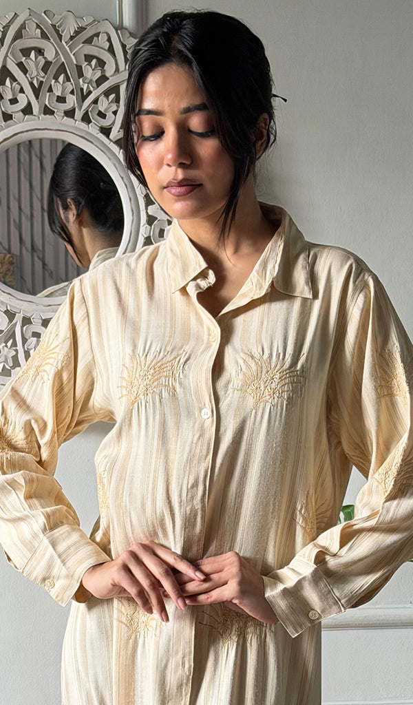 Vaishali Women's Lucknowi Handcrafted Cotton Chikankari Long Dress - HONC0341110