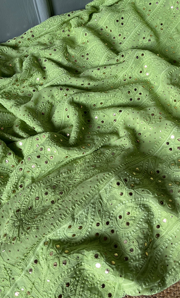 Women's Lakhnavi Handcrafted Viscose Georgette Chikankari Full Suit Material - HONC0311033