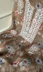 将图像加载到图库查看器中， Disha Women's Lakhnavi Handcrafted Organza Chikankari Unstitched Kurti Fabric - HONC0332153