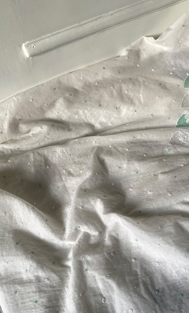 Amisha Women's Lakhnavi Handcrafted Mul Chanderi Unstitched Kurta And Dupatta Set - HONC0319466