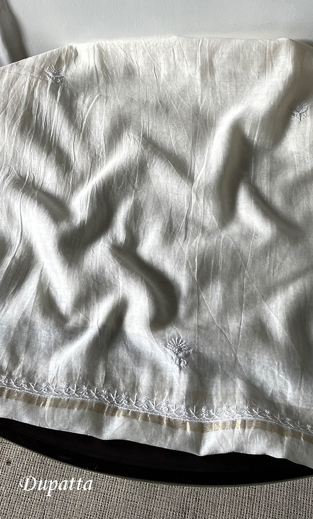 Women's Lakhnavi Handcrafted Chanderi Silk Semi - Stitched Kurta And Dupatta Set - HONC0314227