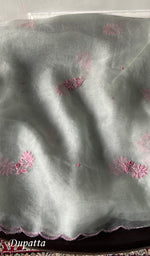 Load image into Gallery viewer, Rose Women's Lakhnavi Handcrafted Pure Organza Chikankari Unstitched Kurta And Dupatta Set- HONC0368733
