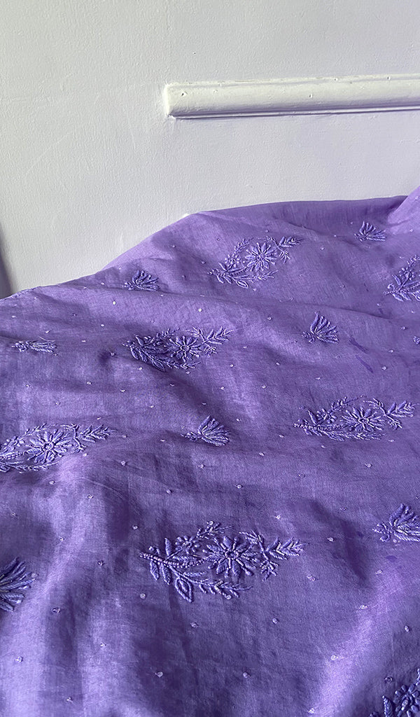 Women's Lakhnavi Handcrafted Mul Chanderi Unstitched Chikankari Full Suit Material - HONC0328105