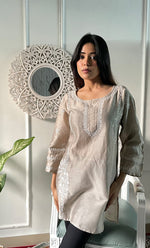 Load image into Gallery viewer, Women's Lakhnavi Handcrafted Mul Chanderi  Chikankari Top - HONC0329095