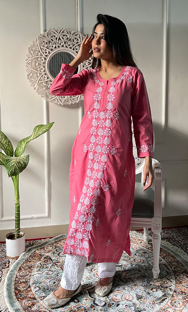 Women's Lucknowi Handcrafted Cotton Chikankari Kurti - HONC0330739