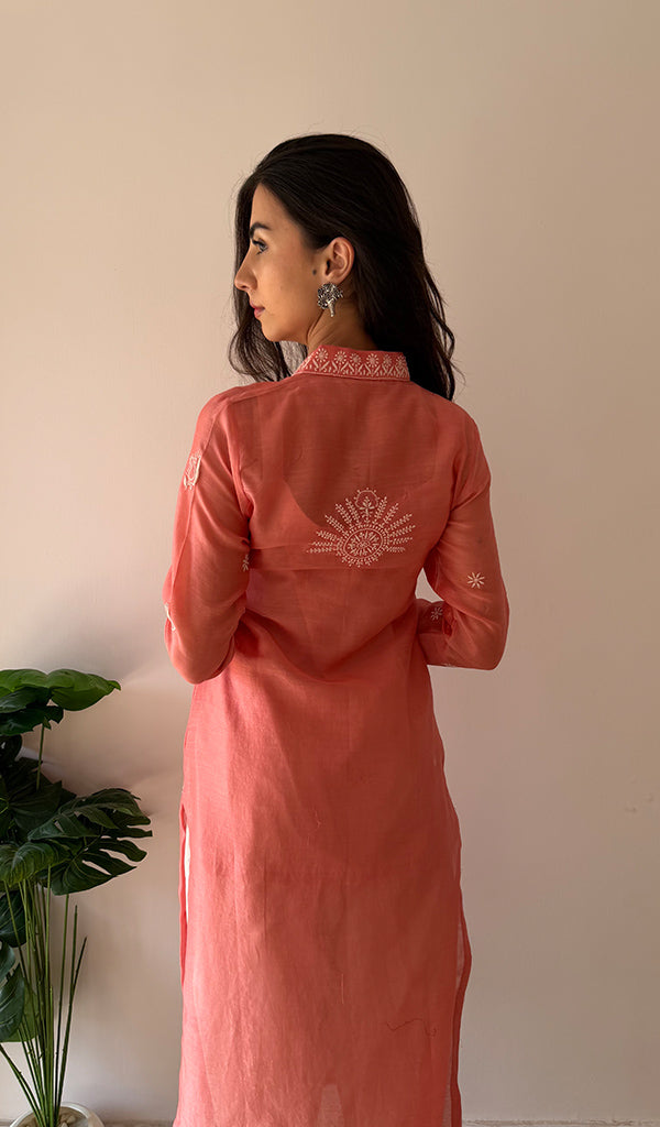 Ishita Women's Lucknowi Handcrafted Chanderi Silk Chikankari Kurti - HONC0357091
