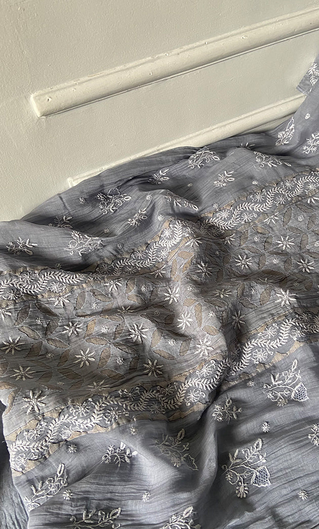 Women's Lakhnavi Handcrafted Mul Chanderi Semi - Stitched Kurta And Dupatta Set - HONC0339043