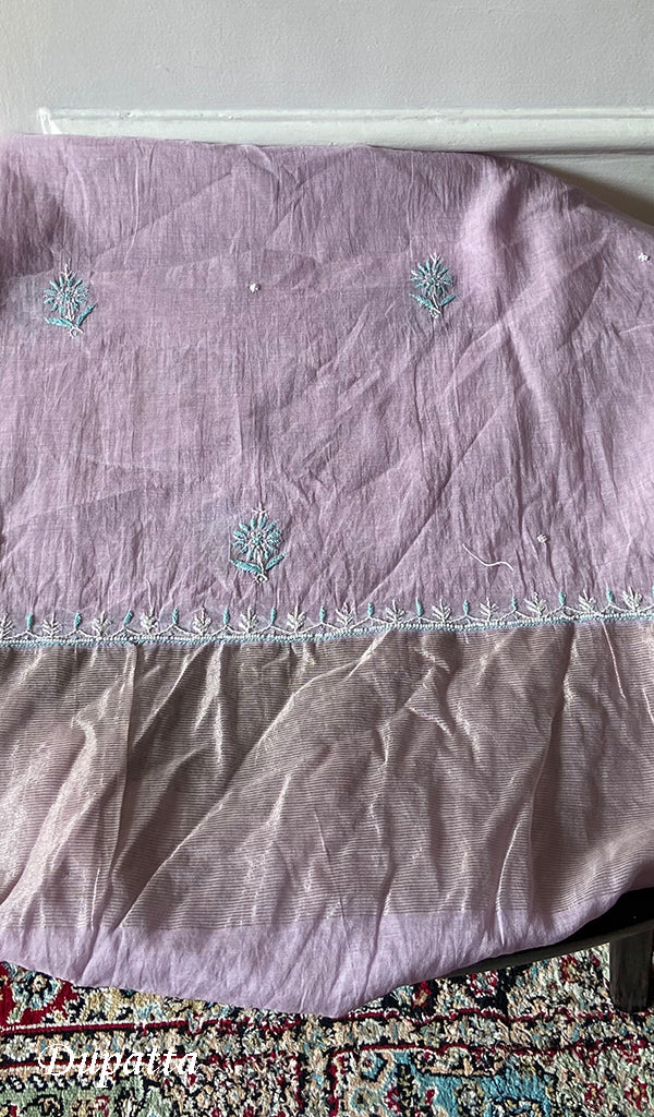 Women's Lakhnavi Handcrafted Mul Chanderi Unstitched Chikankari Full Suit - HONC0371974