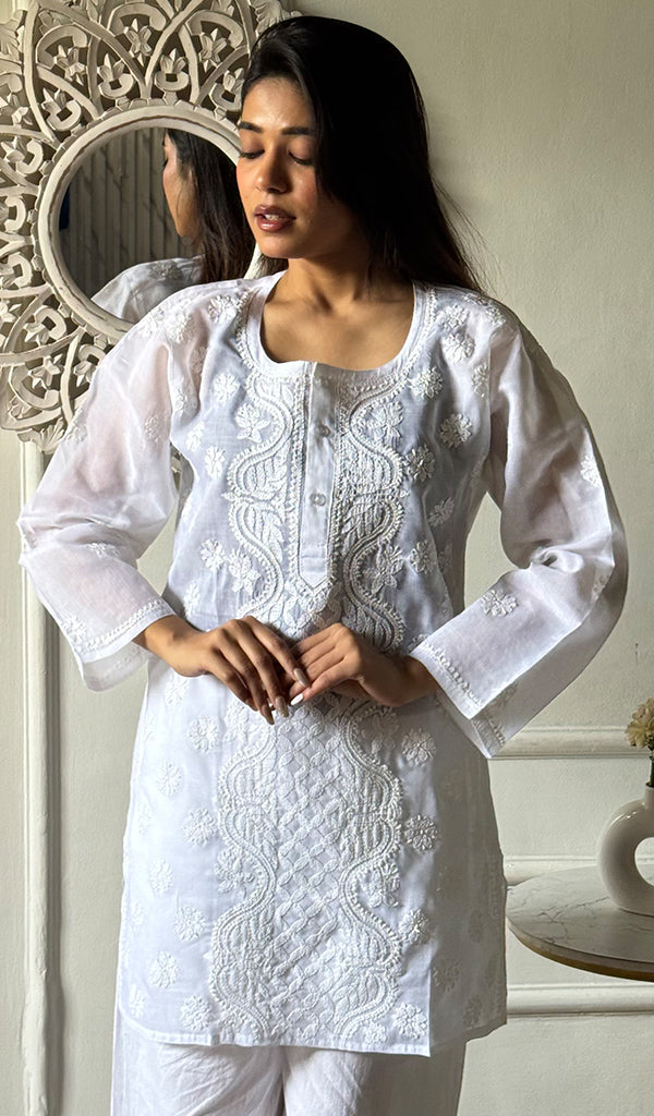 Women's Lakhnavi Handcrafted Cotton Chikankari Top - HONC0347237