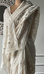 将图像加载到图库查看器中， Women&#39;s Lucknowi Handcrafted Pure Organza Silk Chikankari Saree - HONC0328518
